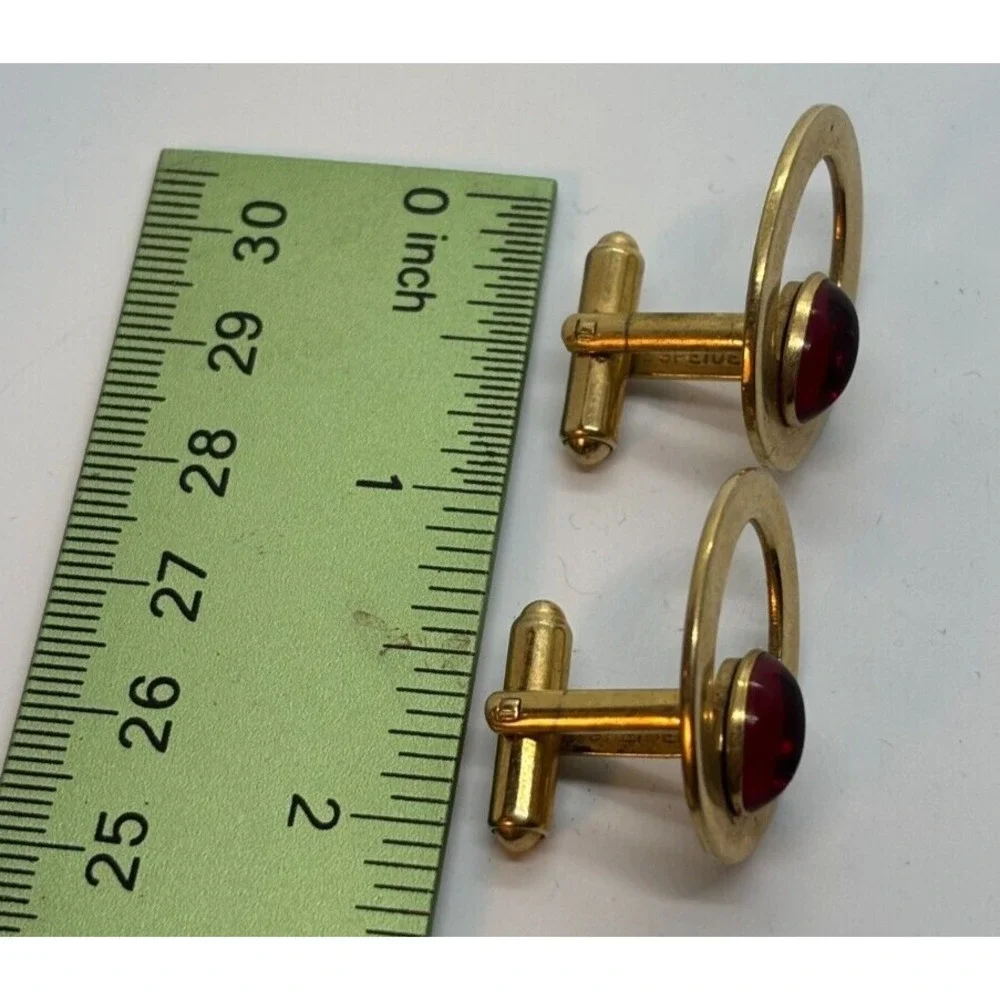 Cuff Links Vintage Gold Tone with Red Stone Details‎ Signed Speidel